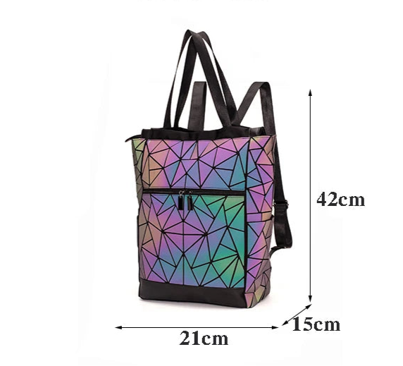 Mochila Holográfica Luminosa 15 Polegadas - Geométrica Premium Feminina