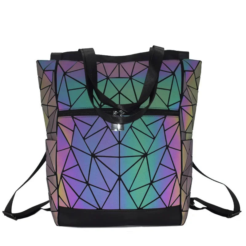 Mochila Holográfica Luminosa 15 Polegadas - Geométrica Premium Feminina