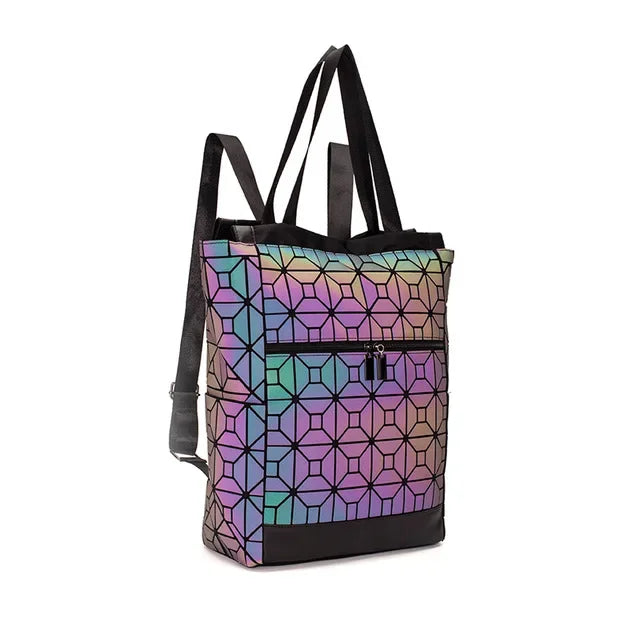 Mochila Holográfica Luminosa 15 Polegadas - Geométrica Premium Feminina