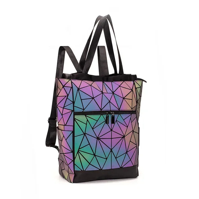 Mochila Holográfica Luminosa 15 Polegadas - Geométrica Premium Feminina